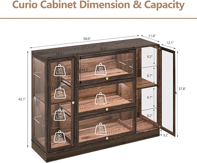 Display Cabinet with Acrylic Glass Doors, Extra Wide Curio Cabinet with LED - Image 2