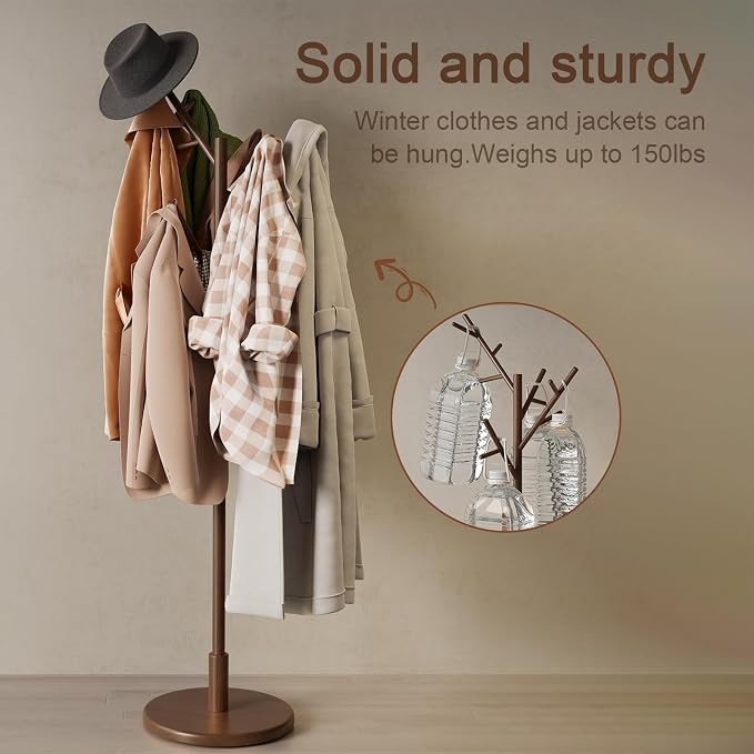 Muwuele Coat Rack, Solid Wood Coat Rack Freestanding - Image 6