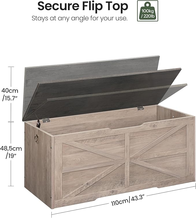 CHOEZON Storage Chest, 43.3" Wooden Storage Trunk, Retro Storage Bench - Image 3