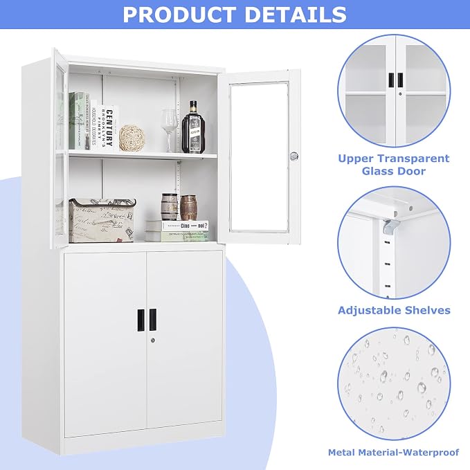 4 Door Display Cabinet with Adjustable Shelves, Locking Steel Storage Caninet - Image 4