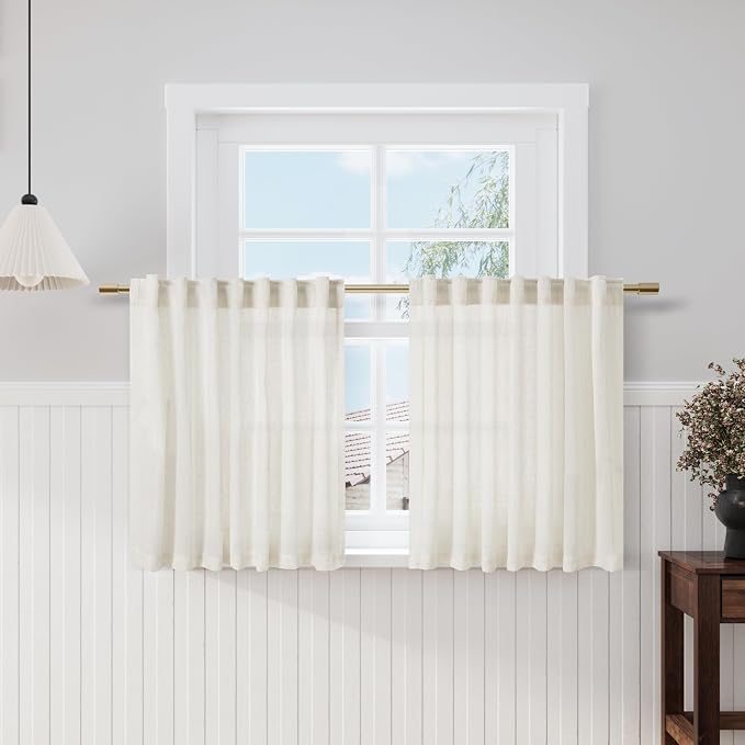 Cafe Semi Sheer Linen Textured Valances by Nanspring