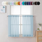 Chyhomenyc Sheer Sky Blue Tier Curtains 24 Inch Length, Small Window Curtains by Chyhomenyc