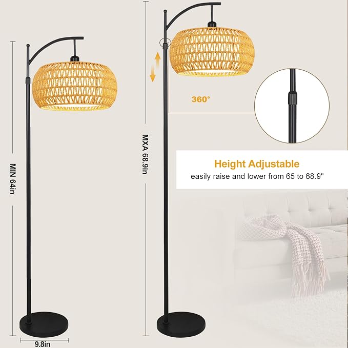 Arc Floor Lamps for Living Room Rattan Boho Floor Lamp - Image 5
