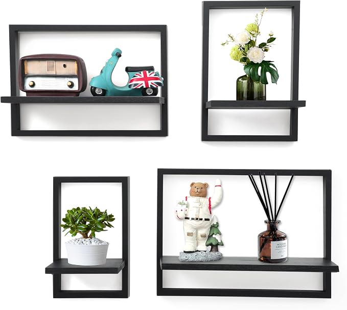 PHOENANCEE Square Floating Shelves, Framed Wall Shelf Decorative Set of 4 by PHOENANCEE
