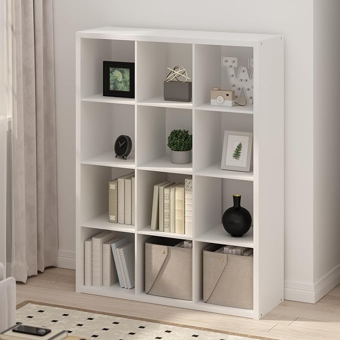 Furinno Simple Cube Storage Organizer, 12-Cube Display Shelf, Open Back - Image 2