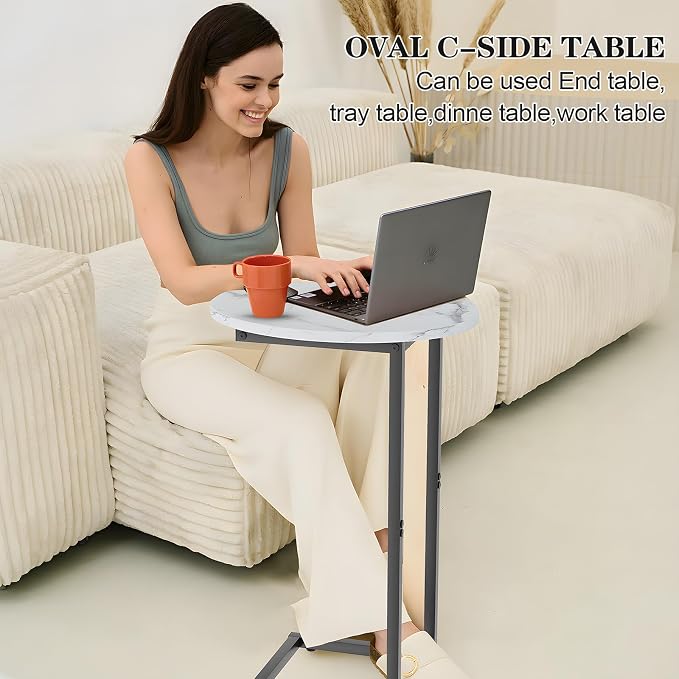 C Shaped End Side Table, Small Oval Couch Sofa Table - Image 4