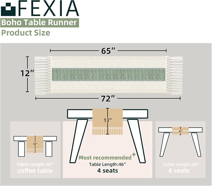 FEXIA Sage Green Table Runner 72 Inches Long - Image 2