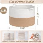 INDRESSME 115L Extra Large Jute Rope Basket, Blanket Basket Home Decor Baby - Image 2