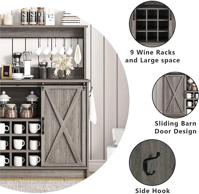4ever2buy Farmhouse Coffee Bar Cabinet - Image 4