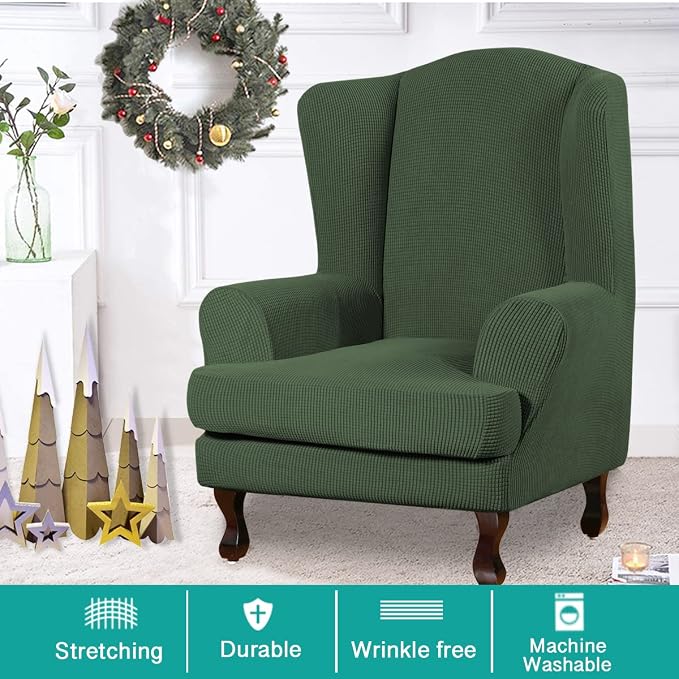 Turquoize Wingback Chair Covers 2 Piece Wing Chair Slipcover Stretch Slipcovers - Image 2