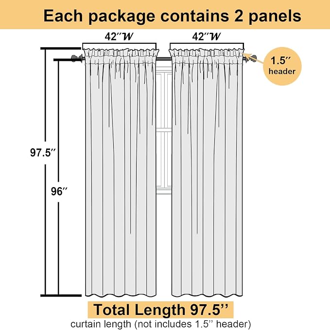 Chocolate Sheer Curtains 96 Inches Long 2 Panels, Voile Breathable Sheer Curtain - Image 4