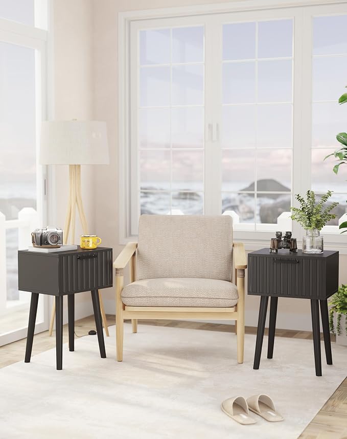YMYNY Fluted Nightstand Set of 2, Small End Table, Modern Coffee Table - Image 8