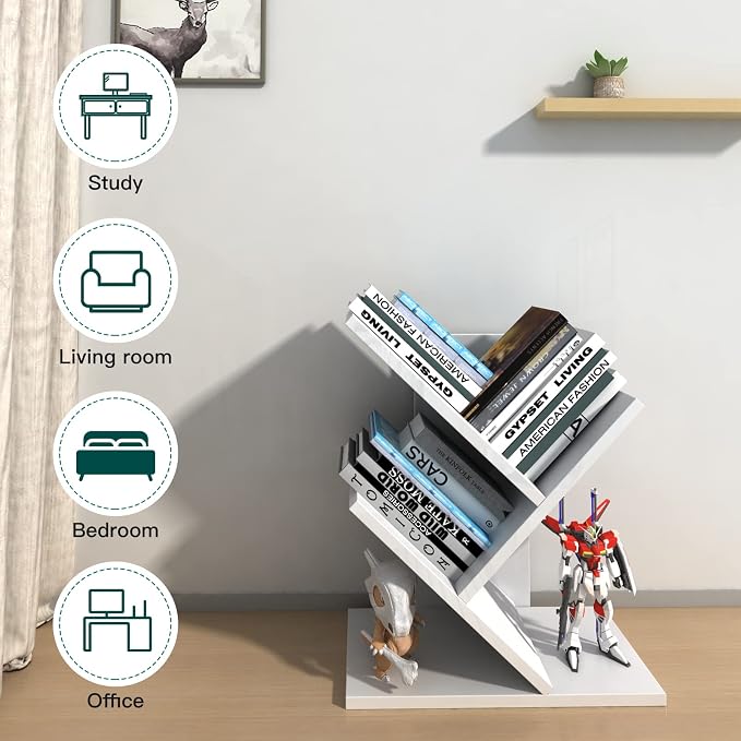 Godferyxin Tree Bookshelf, 3-Tier Small Bookcase - Image 8