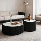 29.52" Round Marble Coffee Table, Modern Fluted Coffee Table w/White Sintered - Image 4