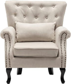 Mid Century Accent Chair for Living Room, Linen Fabric Button Tufted Armchair by DMFurniture
