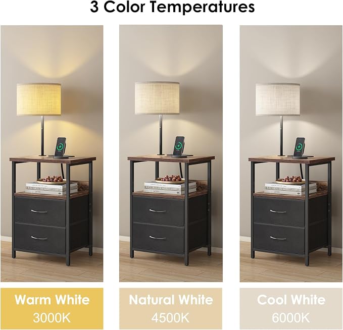 Fixwal Bedside Table with 3 Color Temperature Reading Light, Nightstand with - Image 5