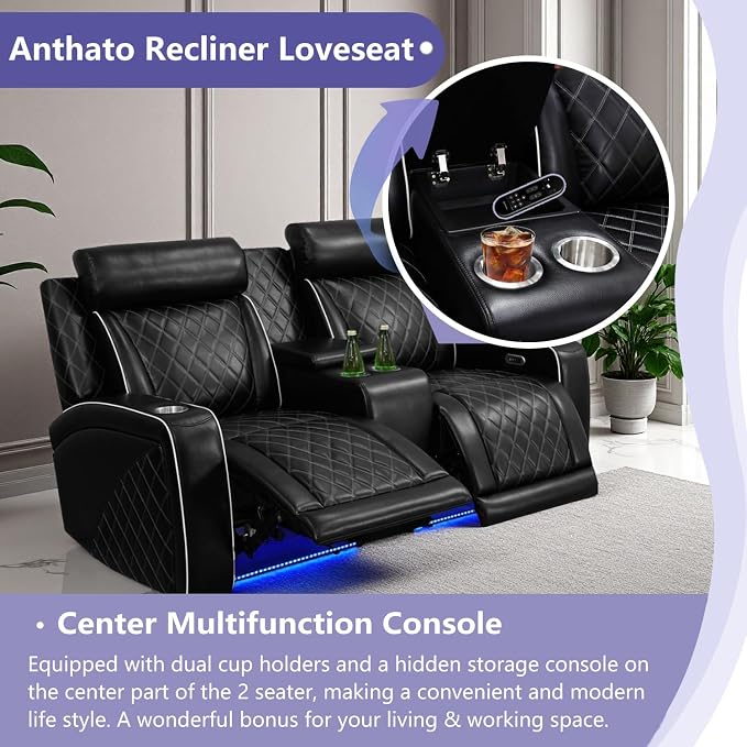 Power Recliner Sofa Set, Breathing Leather Reclining Couch Set, Home Theater - Image 3