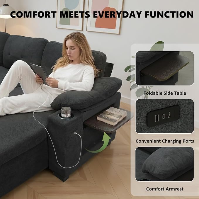 93" L Shaped Sleeper Sofa Bed, Pull Out Sectional Couch - Image 5