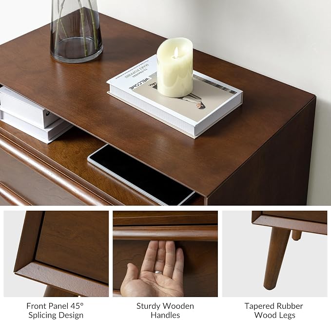 HULALA HOME End Table with Charging Station, Mid-Century Modern 2 Drawer and - Image 4