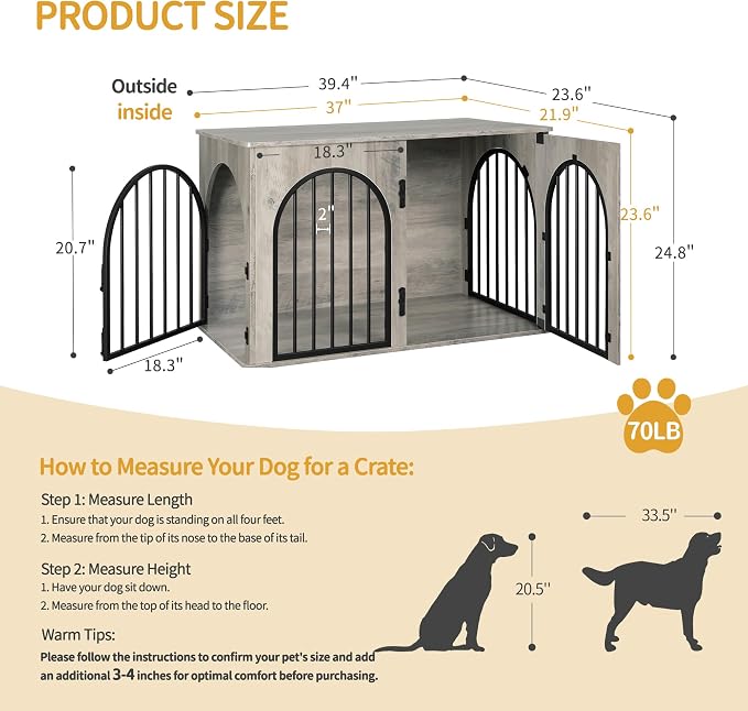 Hzuaneri 39.4" Wooden Dog Crate Furniture, Indoor Dog Kennel Dogs Cage - Image 2