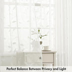 MIULEE Ivory Sheer Curtains 2 Panels Embroidered Leaf Patterned, W52 x L96 | - Image 5