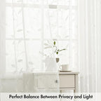 MIULEE Ivory Sheer Curtains 2 Panels Embroidered Leaf Patterned, W52 x L63 | - Image 5