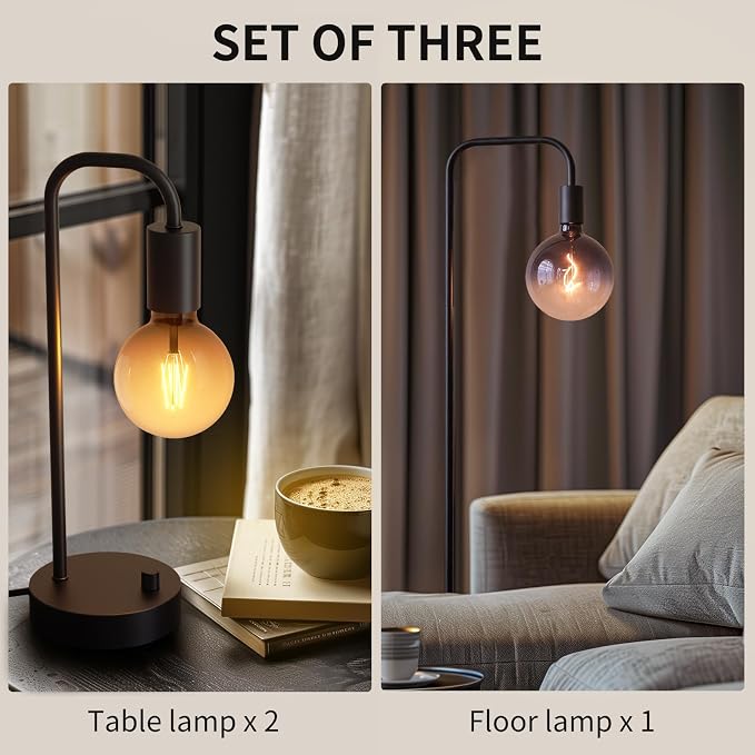 ONEWISH Industrial Lamp Set 3 Piece-1 Floor Lamp and 2 Dimmable Table Lamp- 3 - Image 5