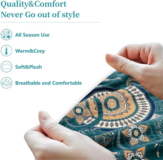 Boho Throw Blanket for Bed 100% Cotton Ultra Soft Rustic Quilt Spring Blanket- - Image 5
