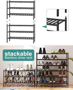 viewcare 3-Tier Long Black Shoe Rack, Bamboo Wood Shoe Rack - Image 6