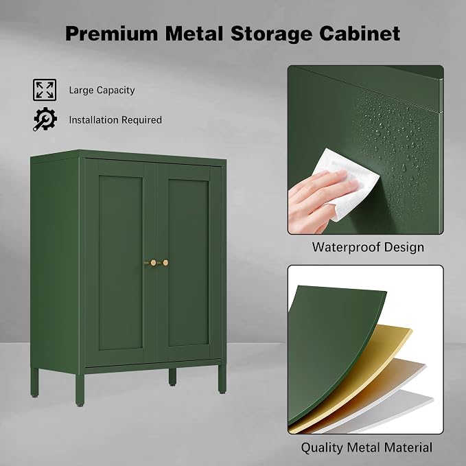 Bevivog Small Bathroom Storage Cabinet, Metal Floor Cabinets Sideboard - Image 6