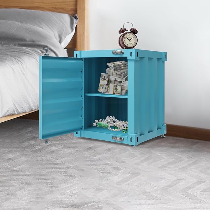 Side Table, Industrial Style Container Cabinet, Iron Bedside Table, Shipping - Image 2