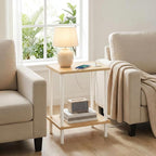 HOOBRO Side Table with Charging Station, Nightstand with 2-Layer Storage Shelves - Image 5