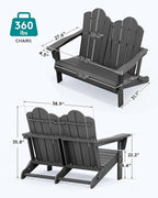 SERWALL Outdoor Patio Adirondack Set, 2 Folding Adirondack Bench & 1 Coffee - Image 3