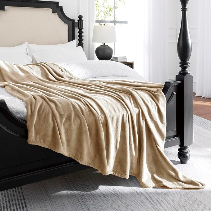 Beige Fleece Plush Throw Blanket 50"x60"for Couch Sofa Fuzzy Cozy Flannel | - Image 2