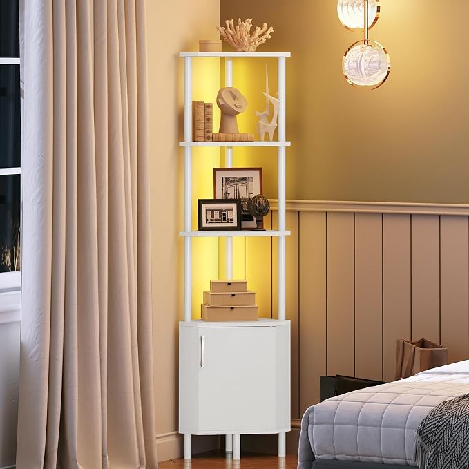 HOOBRO Corner Cabinet with LED Light, Corner Shelf Stand with Storage and Doors - Image 9