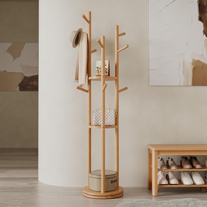 Muwuele Solid Wood Rotary Coat Rack, Freestanding Coat Rack by Muwuele