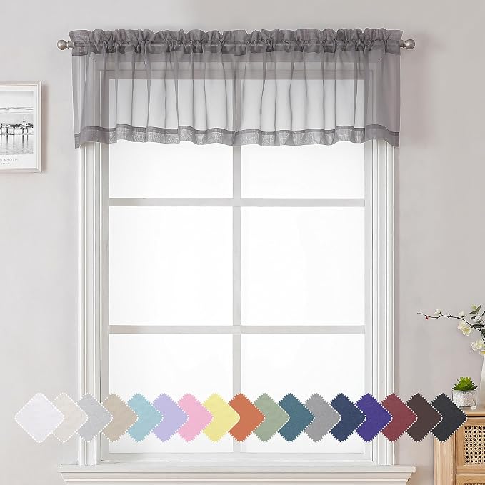 Charcoal Grey Sheer Curtains 14 Inch Length 2 Panels Set, Light Reducing Short by Lecloud