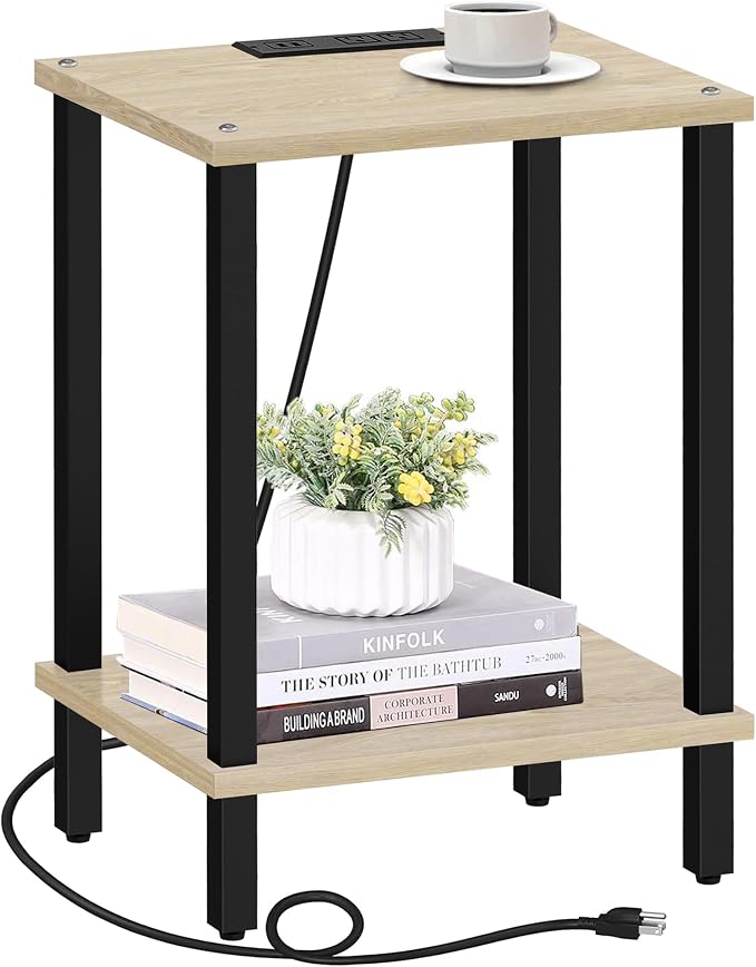 TUTOTAK End Table with Charging Station, Small Side Table with Outlets by ChoosetutotakFurnitureBuildYourCozyHome