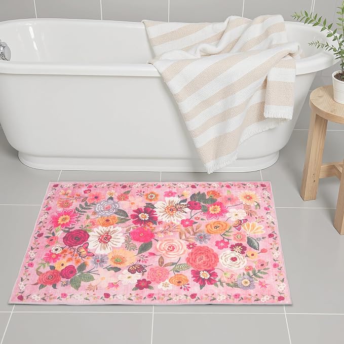 Pink Floral Entry Door Mat 24x17 inch - Image 6