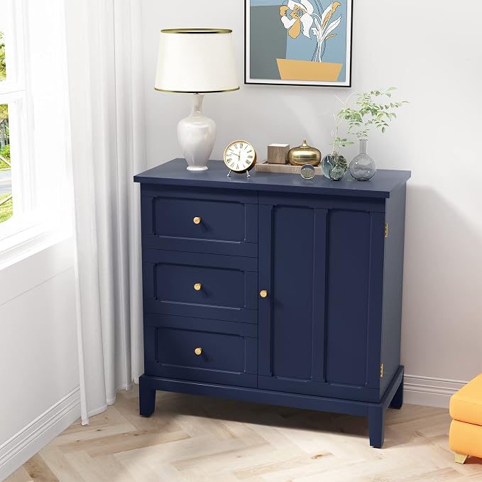 HLR Accent Cabinet with 3 Drawers and Door, Wooden Storage Cabinet with Shelves - Image 7