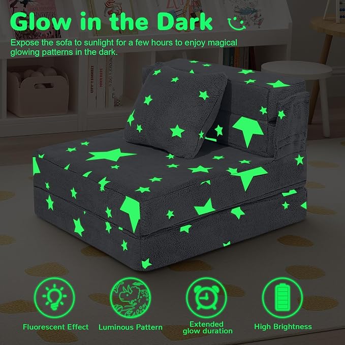 MeMoreCool Kids Tri-Fold Sofa Bed – Glow Star Floor Mattress & Foldable Futon - Image 8