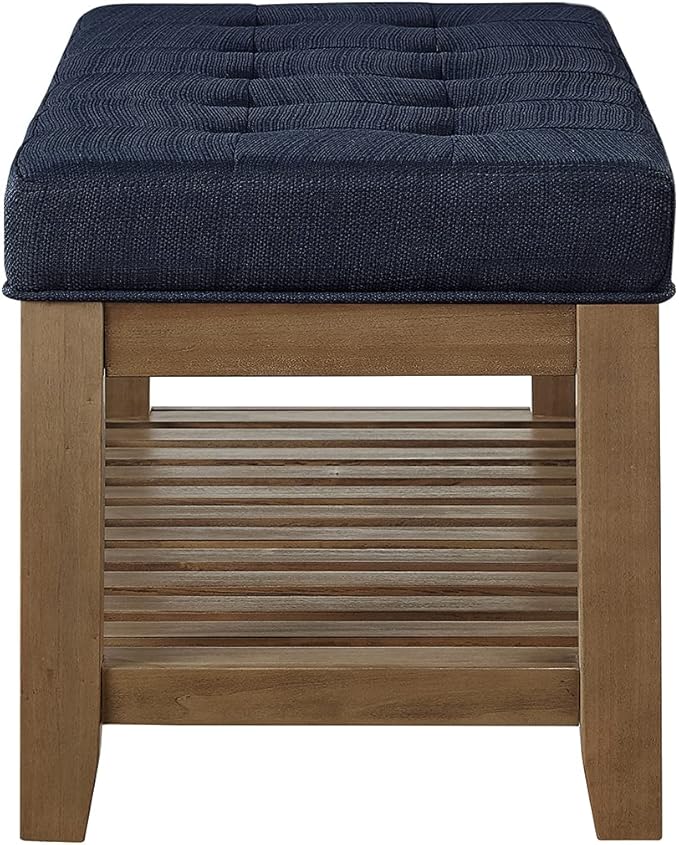 24KF Large Rectangular Upholstered Tufted Linen Fabric Ottoman Bench, Padded - Image 7