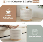 Round Storage Ottoman with Reversible Tray Lid, Folding Chenille Fabric - Image 5
