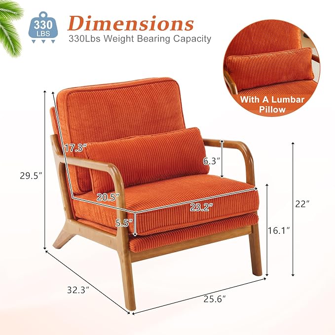 VINGLI Upgraded Premium Corduroy Accent Chair, Upholstered Arm Chair, Solid - Image 2