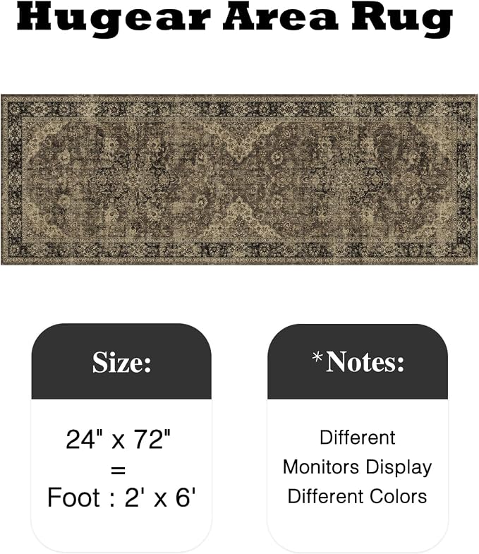 2x6 Brown Retro Floral Washable Runner Rug - Image 2