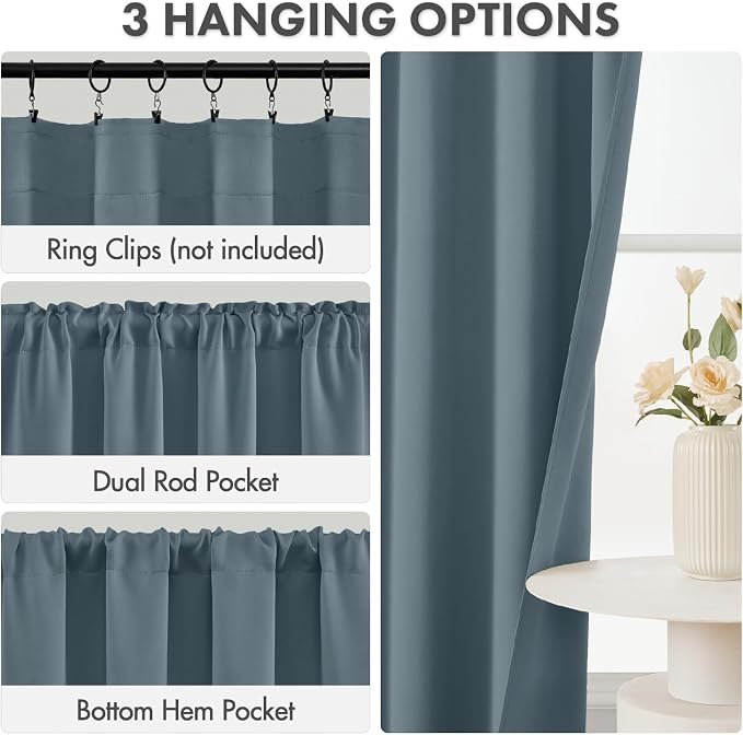 MIULEE Grey Blue Blackout Curtains 4 Panels Set 72 Inch Length Bedroom | - Image 3