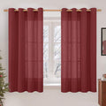 Burgundy Red Semi Sheer Linen Curtains 45 Inches Long, Light Filtering Panels by LAMIT