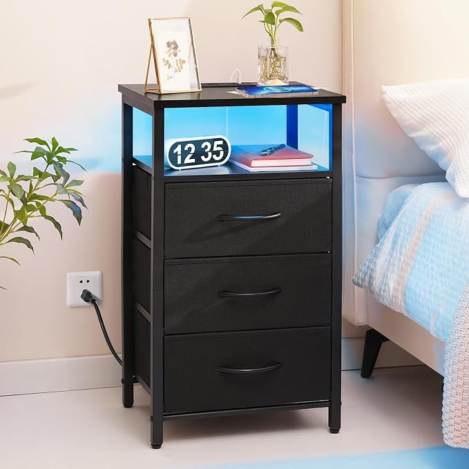 Yoobure Night Stand with Charging Station, 16 Colors LED Nightstand with USB - Image 2
