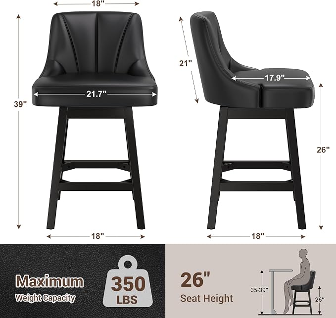 YaFiti Swivel Bar Stools Set of 2, 26 Inch Counter Height Bar Stools - Image 2