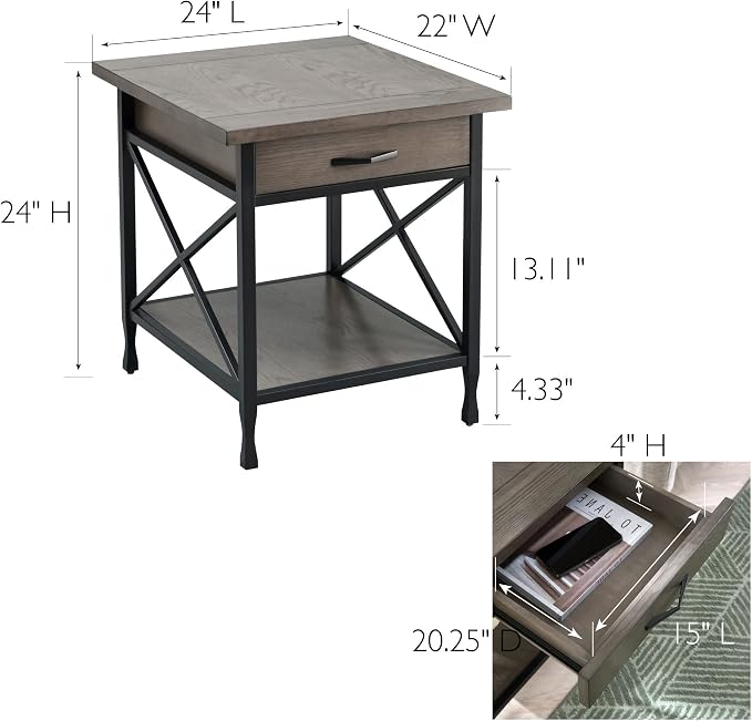 Leick Home 23007 Chisel & Forge One Drawer X Design Mixed Metal and Wood Side - Image 3